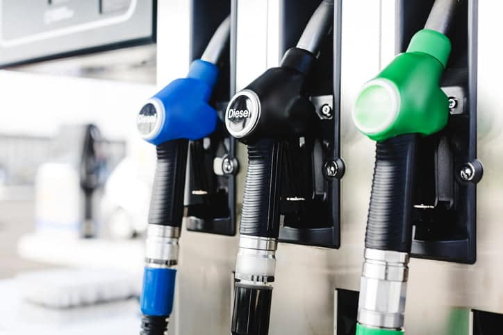 Closeup of Diesel Pumps at a Petrol Station 