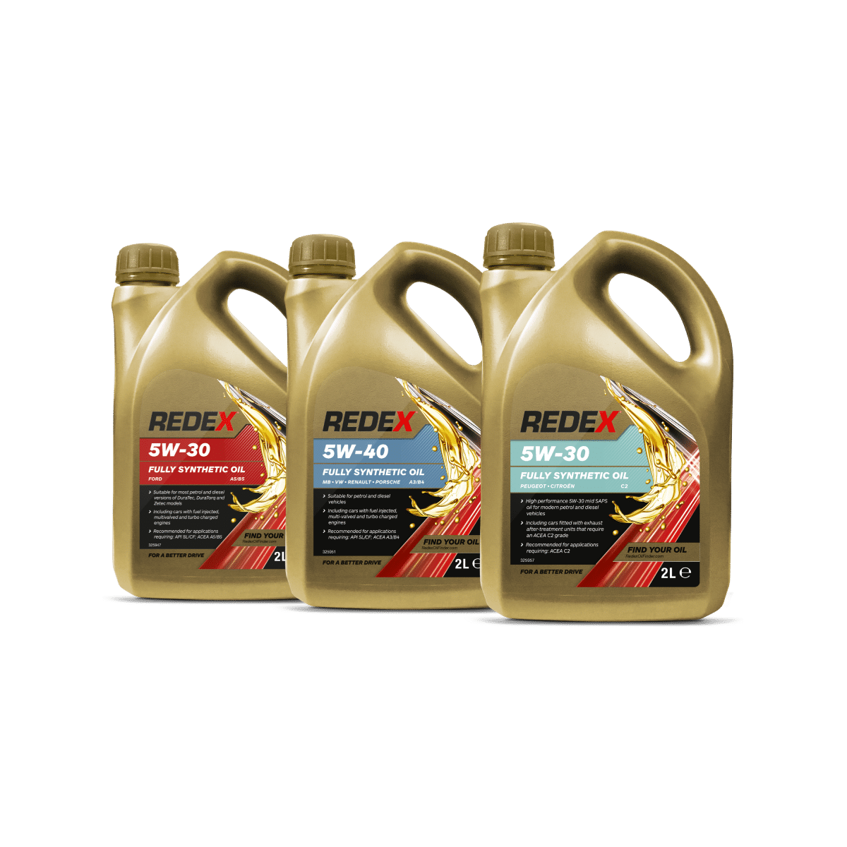 Redex 5W-30, Redex 5w-40 and Redex 5W-30 fully synthetic oil